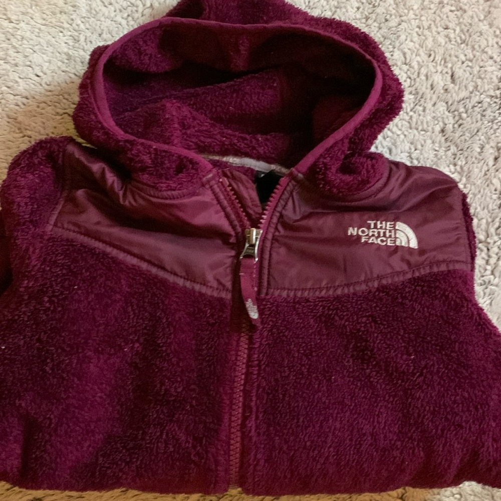 The north face eggplant, color fleece, zip up hoodie size medium 10 to 12